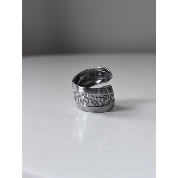 Handmade Floral Spoon Ring - Size 6.5 Silverware Wrap Band Silver - Picture 2 of 7